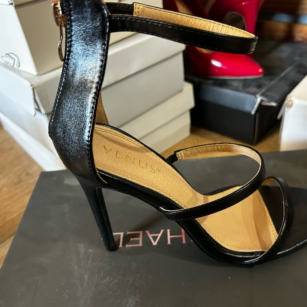 VENUS Black Patent Strappy High Heel Sandals